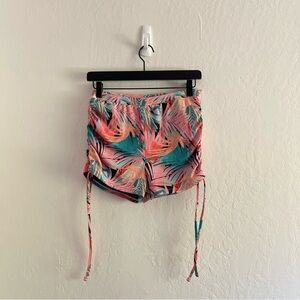 Cupshe Pink Floral Ruched High Rise Swim Bottoms Shorts Lined Womens Size Large